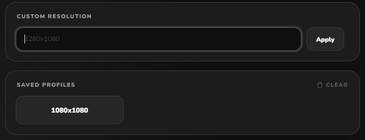 Custom resolution and saved profiles in SnapRes