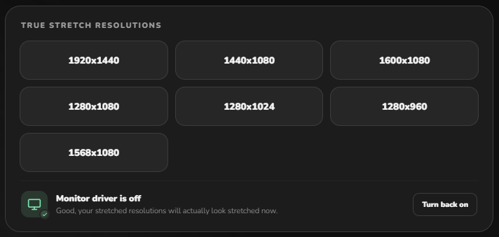 True stretch resolution presets in SnapRes